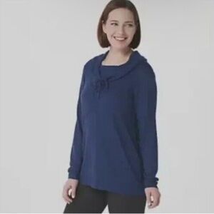 Zuda Navy Ecovero Drapey Cowl Neck Sweater Size Large